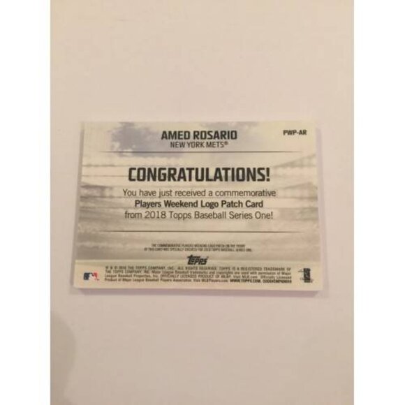 2018 TOPPS AMED ROSARIO METS LOGO PATCH RELIC CARD #PWP-AR (MISC1) - Picture 2 of 2